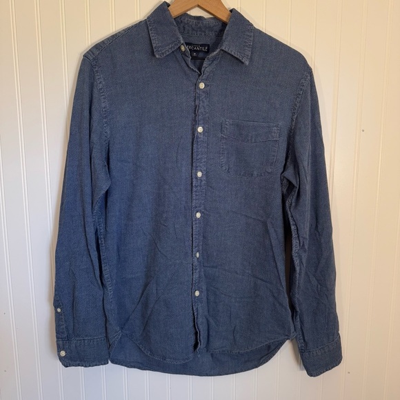 J. Crew Mercantile Blue Button Down Long Sleeve 100% Cotton Short Men’s Medium - Picture 1 of 11